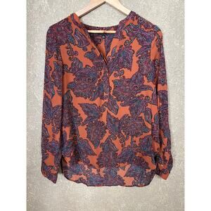 The Limited Orange Paisley Print Split Neck Blouse Top Size M